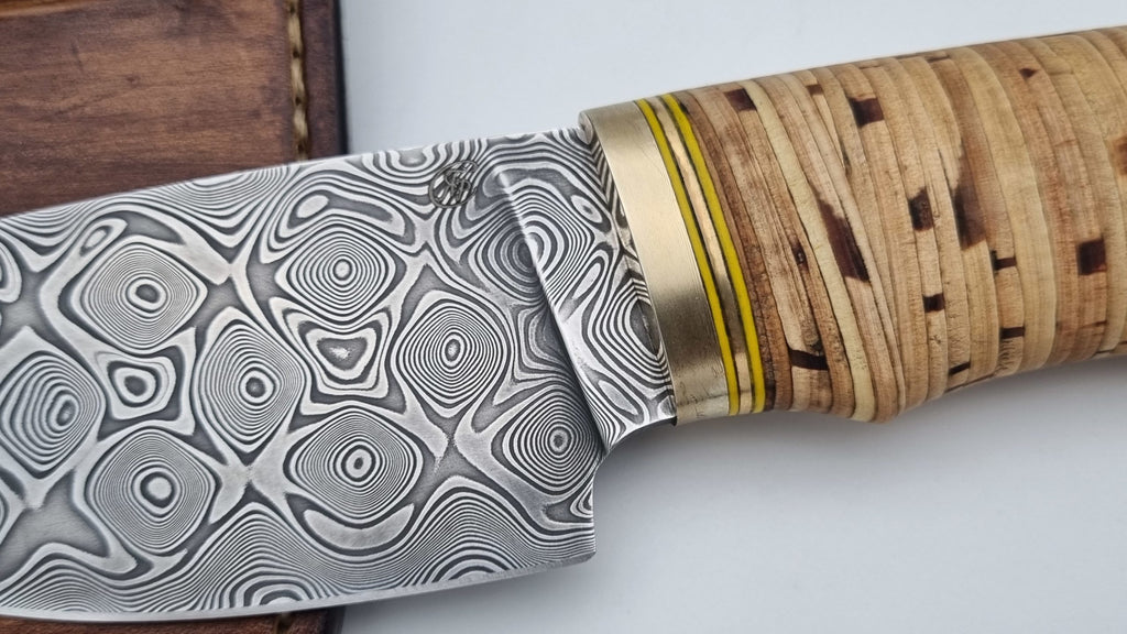 Reh JARS Custom Knife Damast Stahl Mokume Birkenrinde Outdoor Jagd Messer 60 HRC