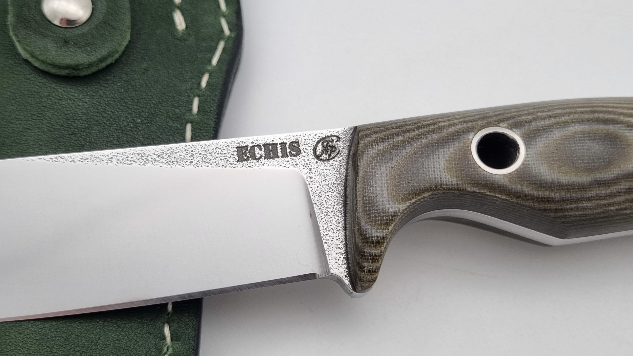 Echis JARS Serien Custom Knife Titan Pins Micarta Jagd Outdoor Messer  N690 60 HRC Brushed Stein