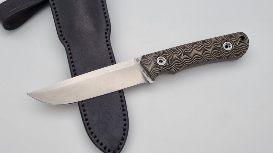 B-Ware Jäger JARS Messer N690 Stahl 60 HRC Outdoor Jagd Bushcraft Messer  Beige/Lederscheide