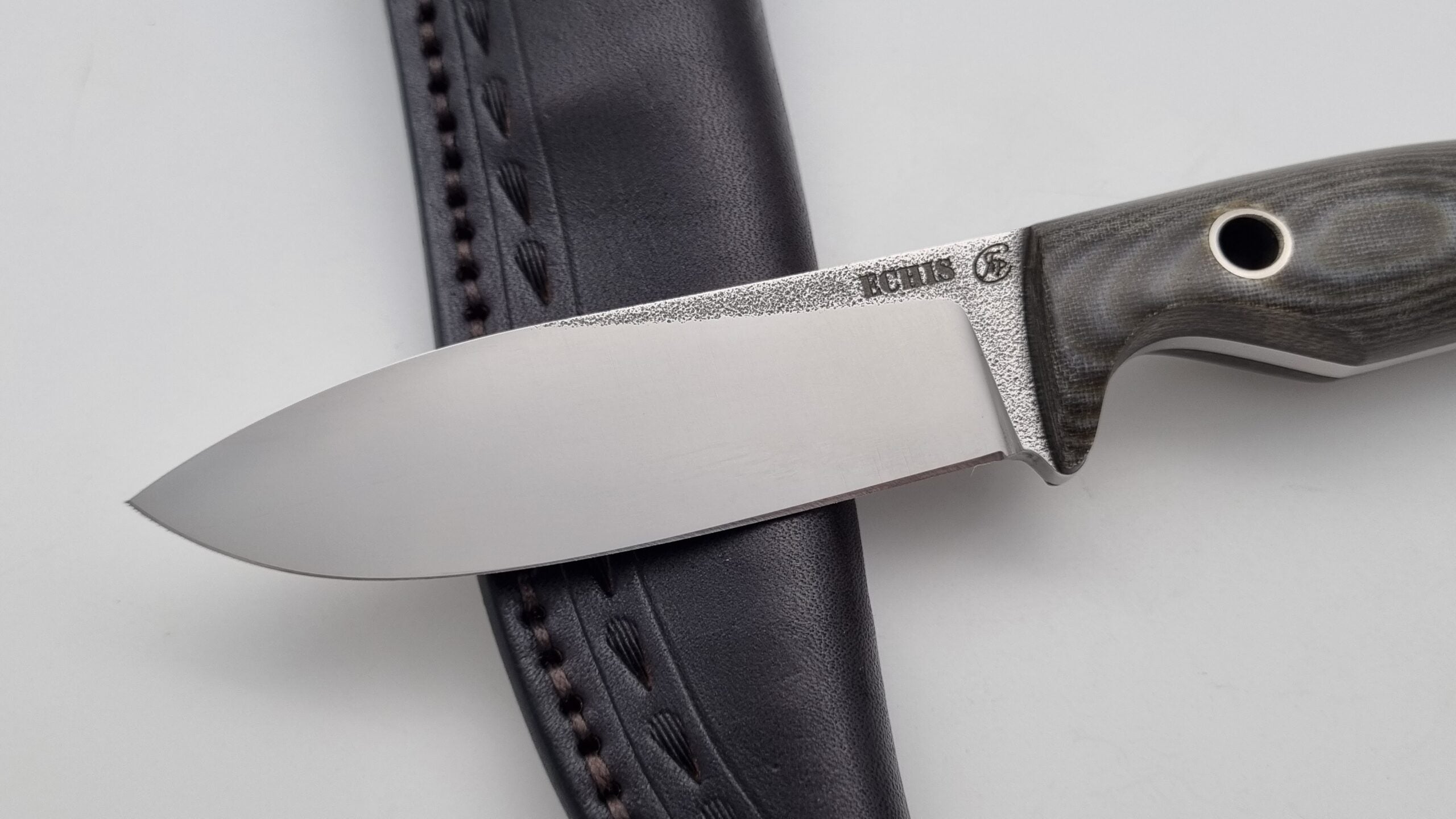 Echis JARS Serien Custom Knife Titan Pins Micarta Jagd Outdoor Messer  N690 60 HRC Brushed Stein