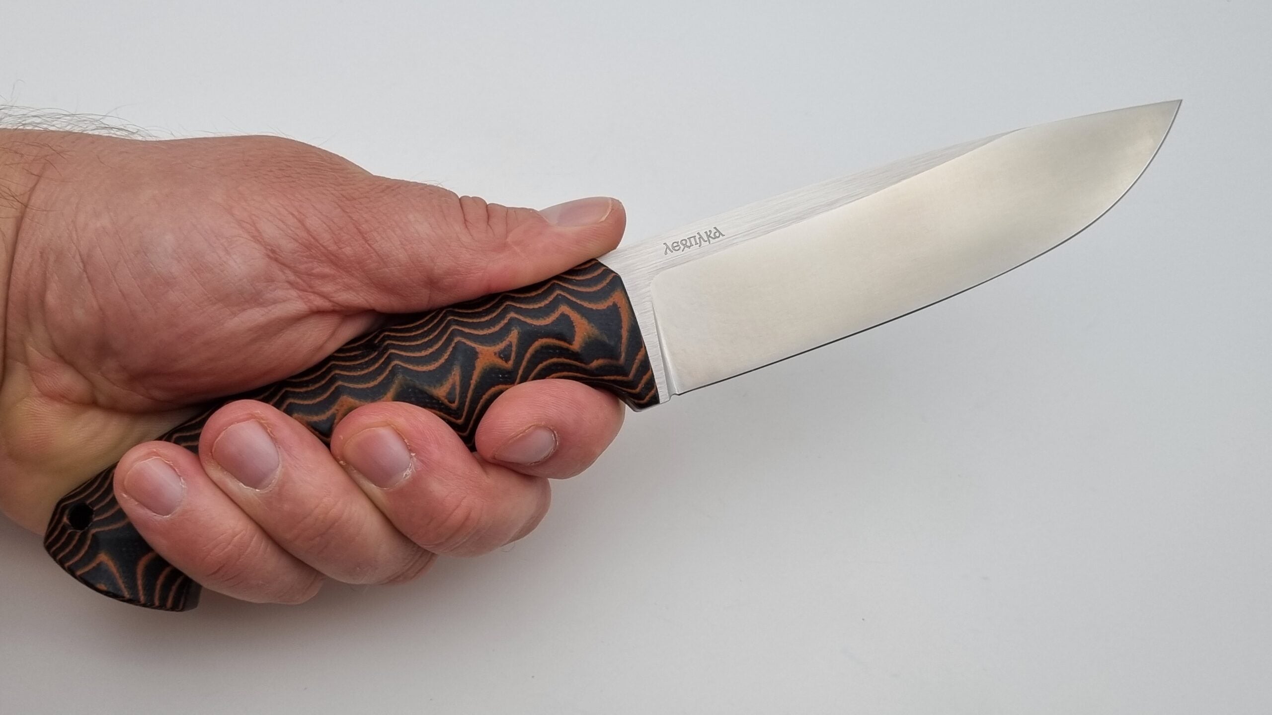 Leopard JARS Jagd Outdoor Messer Orange/Black Micarta Leder