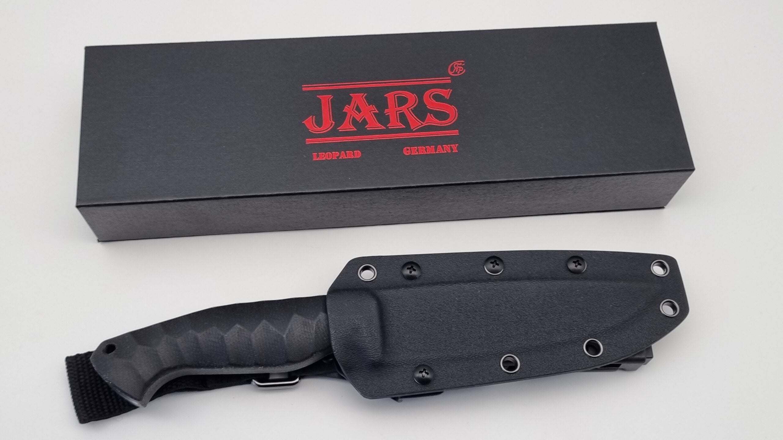 Leopard JARS Jagd Outdoor Messer Black Micarta Kydex