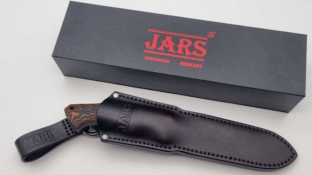 Berserker JARS Jagd Outdoor Messer Orange/Black Micarta Leder