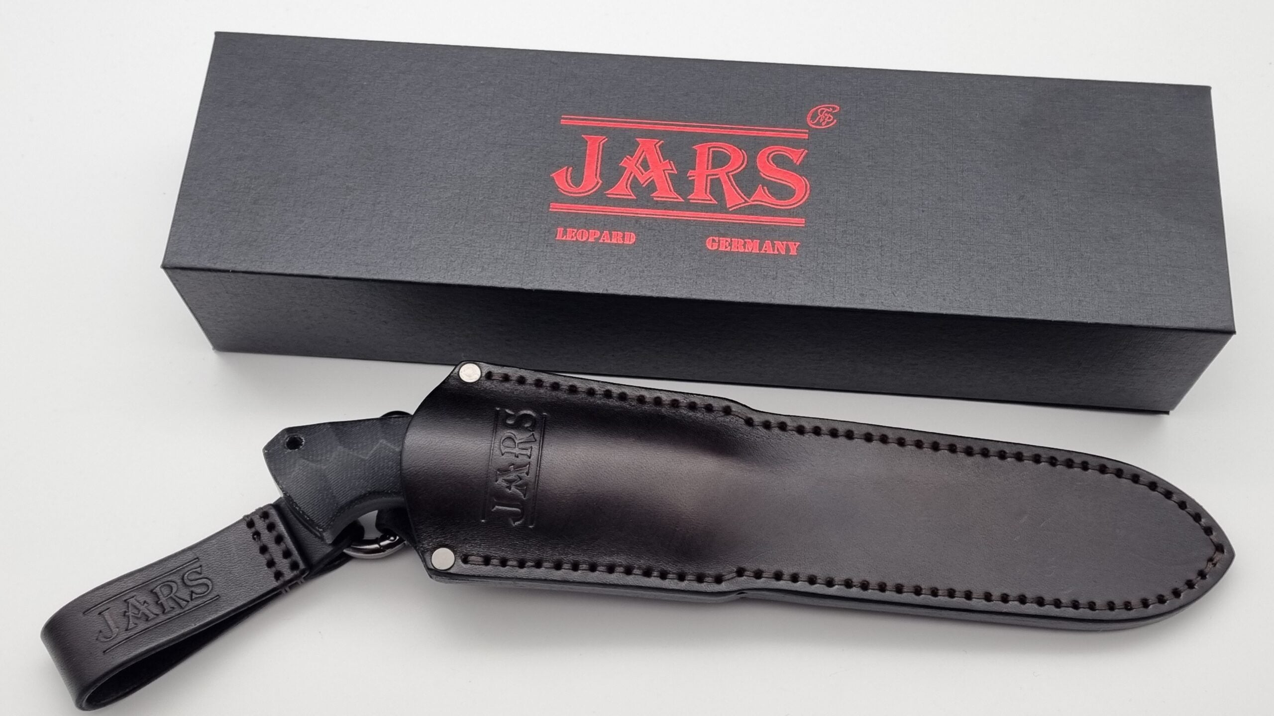 Leopard JARS Jagd Outdoor Messer Black Micarta Leder