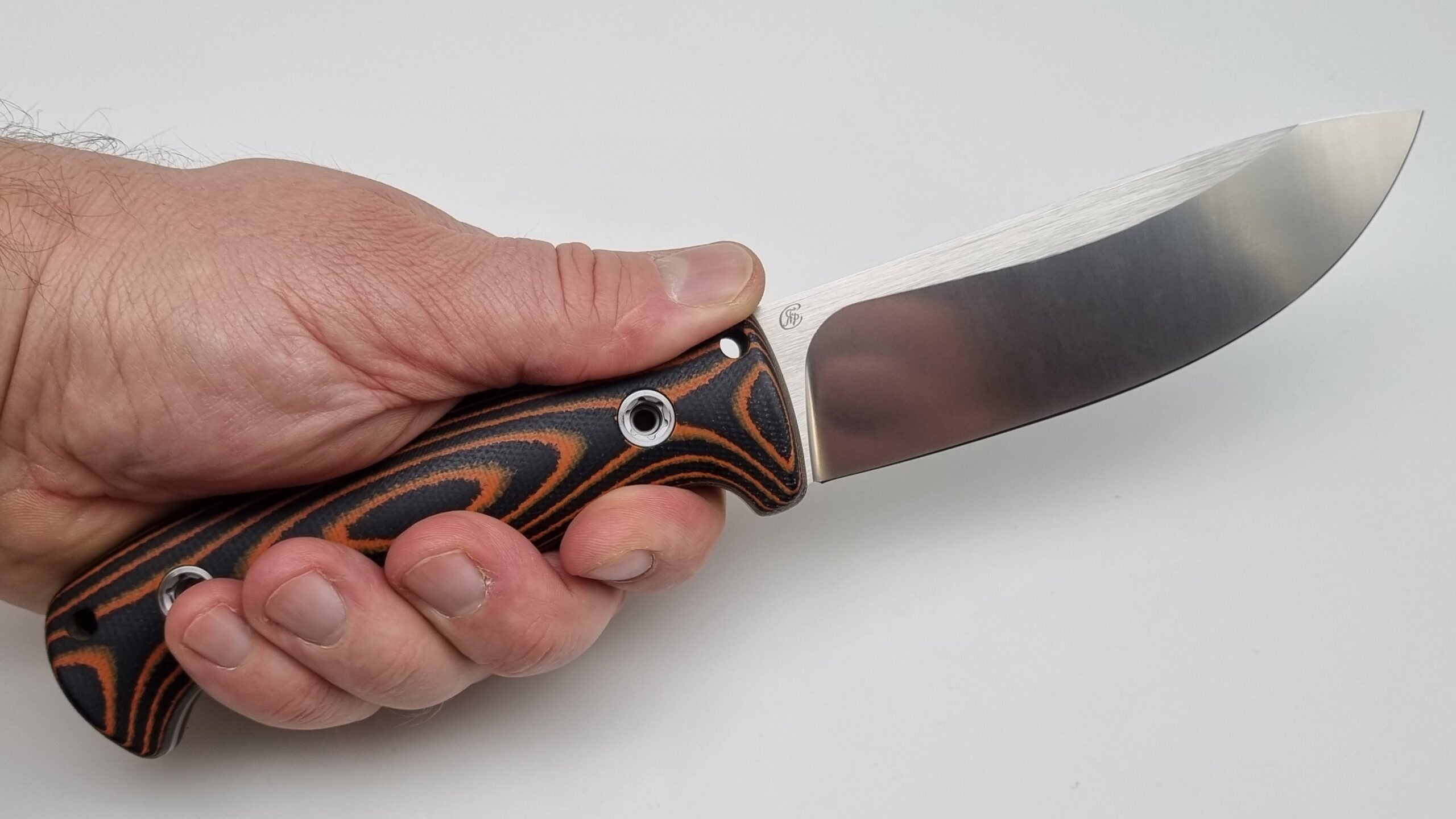 Bushcraft Beaver SE Reini Rossmann Micarta Outdoor Jagd Bushcraft Messer N690 59HRC  Orange/Black  Leather