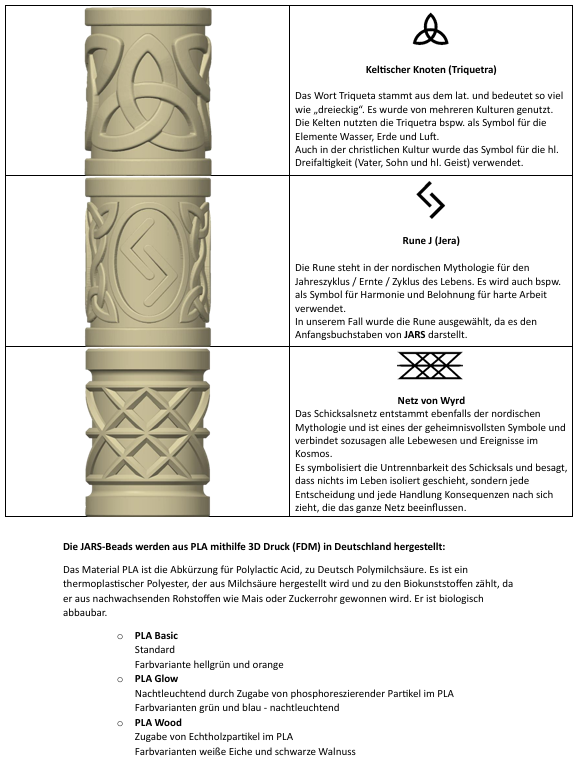 JARS Talisman Beads 3D Druck Made in Germany Triquetra Jera Wyrd-Web